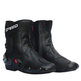 Black, Red & White Speed Leather Motorcycle Mid Boots at KingsMotorcycleFairings.com