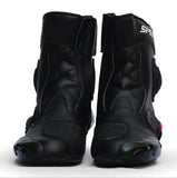 Black, Red & White Speed Leather Motorcycle Mid Boots at KingsMotorcycleFairings.com