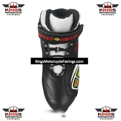 Black, Red, White & Yellow Riding Tribe Motorcycle Short Boot is brought to you by KingsMotorcycleFairings.com