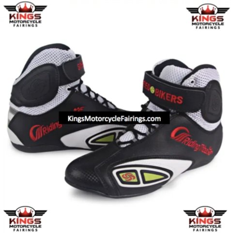 Black, Red, White & Yellow Riding Tribe Motorcycle Short Boot is brought to you by KingsMotorcycleFairings.com