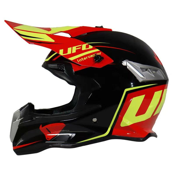 Black, Red, Yellow &  Silver Alien UFO Dirt Bike Motorcycle Helmet at KingsMotorcycleFairings.com