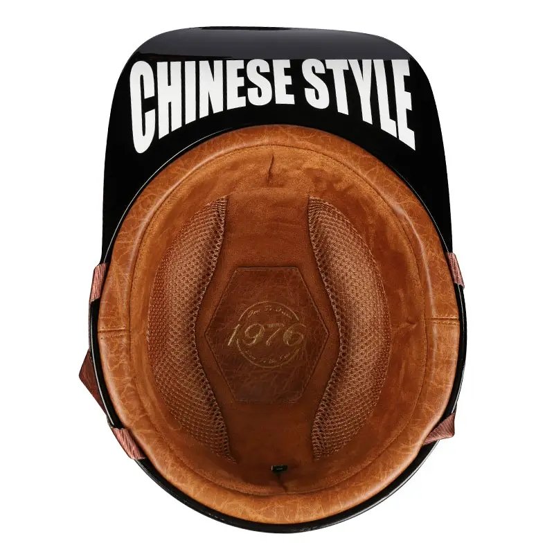 Black, Red, Yellow and White Chinese Style Retro Baseball Cap Motorcycle Helmet at KingsMotorcycleFairings.com