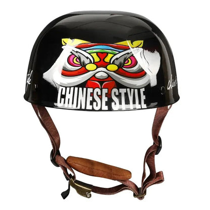 Black, Red, Yellow and White Chinese Style Retro Baseball Cap Motorcycle Helmet at KingsMotorcycleFairings.com