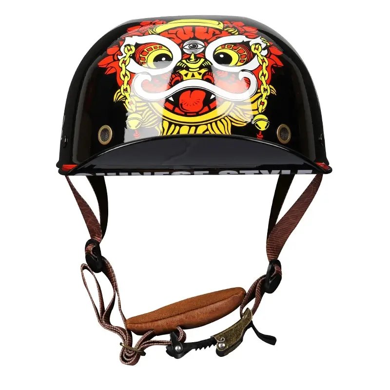 Black, Red, Yellow and White Chinese Style Retro Baseball Cap Motorcycle Helmet at KingsMotorcycleFairings.com