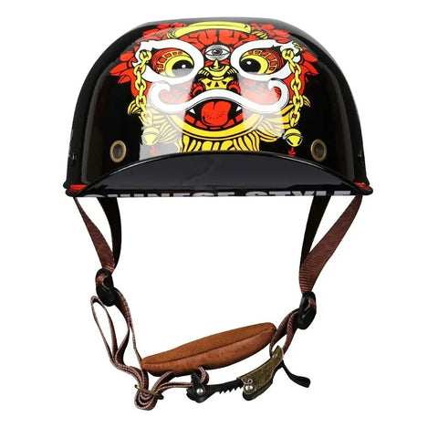 Black, Red, Yellow and White Chinese Style Retro Baseball Cap Motorcycle Helmet is brought to you by KingsMotorcycleFairings.com
