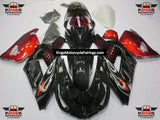 Black, Red and Silver Flame Fairing Kit for a 2006, 2007, 2008, 2009, 2010 & 2011 Kawasaki Ninja ZX-14R motorcycle
