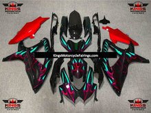 Suzuki GSXR600 (2008-2010) Black, Red & Turquoise Flame Fairings