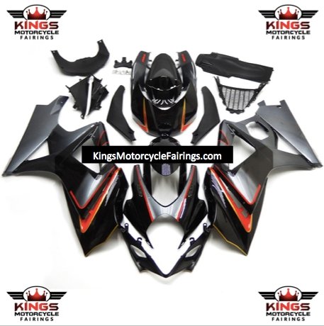 Suzuki GSXR1000 (2007-2008) Black, Silver, Red & Gold Fairings