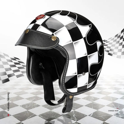 Checkered Open Face 3/4 Beasley Motorcycle Helmet