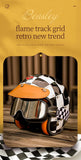 Black & White Checkered Flames & Brown Leather Open Face 3/4 Beasley Motorcycle Helmet is brought to you by KingsMotorcycleFairings.com