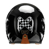 Black & White Checkered Flames & Brown Leather Open Face 3/4 Beasley Motorcycle Helmet is brought to you by KingsMotorcycleFairings.com