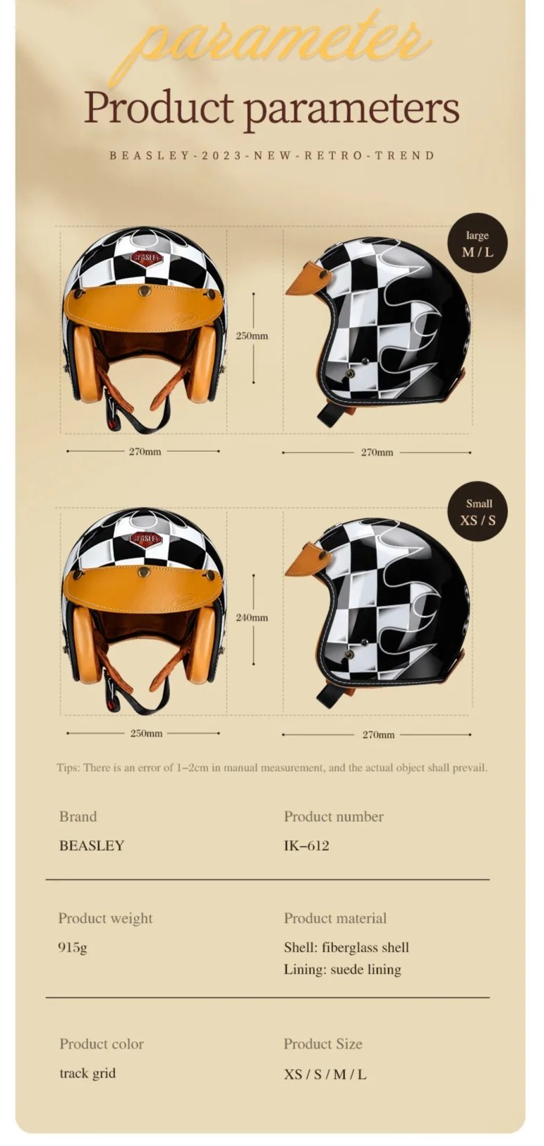 Black & White Checkered Flames & Brown Leather Open Face 3/4 Beasley Motorcycle Helmet at KingsMotorcycleFairings.com