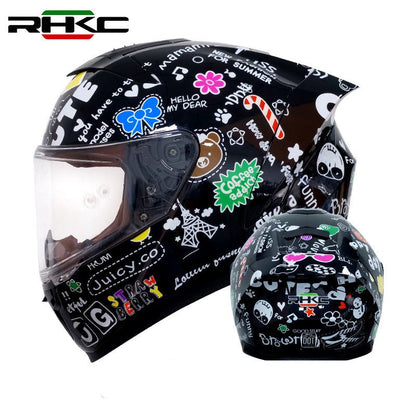 Motorcycle Helmet | Black, White, Doodle
