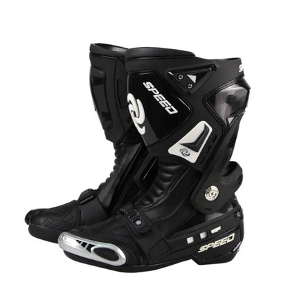 Black & White Tall Speed Leather Motorcycle Boots at KingsMotorcycleFairings.com