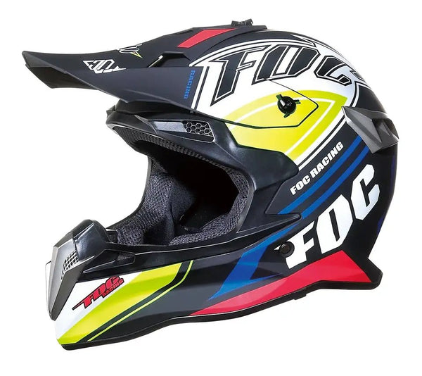 Black, White, Yellow, Blue and Red Dirt Bike Motorcycle Helmet is brought to you by Kings Motorcycle Fairings