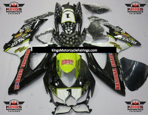 Suzuki GSXR750 (2008-2010) Black, White & Yellow National Guard Fairings