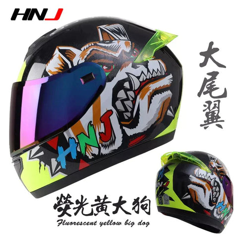 The Black and Yellow Dog HNJ Full-Face Motorcycle Helmet is brought to you by Kings Motorcycle Fairings