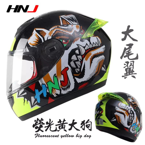 The Black and Yellow Dog HNJ Full-Face Motorcycle Helmet is brought to you by Kings Motorcycle Fairings