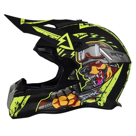 Black & Yellow Green War Dog Dirt Bike Motorcycle Helmet at KingsMotorcycleFiarings.com