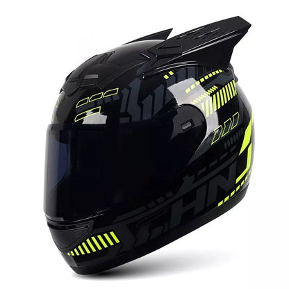 The Black, Yellow and Gray Pulse HNJ Full-Face Motorcycle Helmet with Horns & Braids at Kings Motorcycle Fairings
