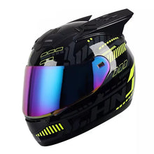 The Black, Yellow and Gray Pulse HNJ Full-Face Motorcycle Helmet with Horns & Braids at Kings Motorcycle Fairings