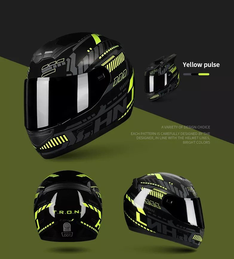 black motorcycle helmet with yellow stripe Black, Yellow, Gray Pulse HNJ Motorcycle Helmet with Horns, Blue Visor
