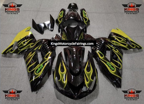 Fairing kit for a Kawasaki Ninja ZX14R (2006-2011) Black & Yellow Flames