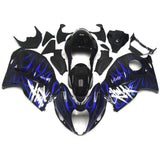 Black and Blue Flame Fairing Kit for a 1999, 2000, 2001, 2002, 2003, 2004, 2005, 2006, & 2007 Suzuki GSX-R1300 Hayabusa motorcycle