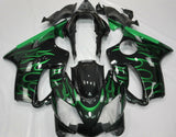 Black and Green Flames Fairing Kit for a 2004, 2005, 2006, 2007 Honda CBR600F4i motorcycle