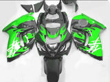 Black and Green Flame Fairing Kit for a 2008, 2009, 2010, 2011, 2012, 2013, 2014, 2015, 2016, 2017, 2018 & 2019 Suzuki GSX-R1300 Hayabusa motorcycle.