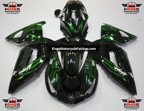 Fairing kit for a Kawasaki Ninja ZX14R (2006-2011) Black & Green Flames