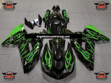 Black and Green Flames Fairing Kit for a 2006, 2007, 2008, 2009, 2010 & 2011 Kawasaki Ninja ZX-14R motorcycle