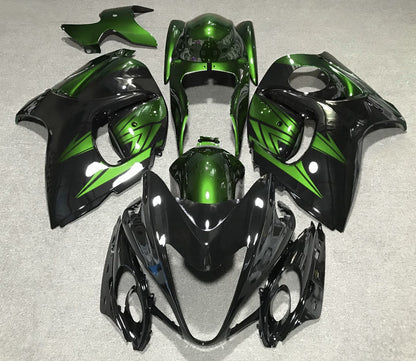 Black and Green Fairing Kit for a 2008, 2009, 2010, 2011, 2012, 2013, 2014, 2015, 2016, 2017, 2018 & 2019 Suzuki GSX-R1300 Hayabusa motorcycle