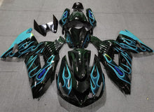 Black and Light Blue Flame Fairing Kit for a 2006, 2007, 2008, 2009, 2010 & 2011 Kawasaki Ninja ZX-14R motorcycle
