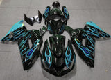 Black and Light Blue Flame Fairing Kit for a 2006, 2007, 2008, 2009, 2010 & 2011 Kawasaki Ninja ZX-14R motorcycle