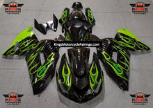 Black and Light Green Flame Fairing Kit for a 2006, 2007, 2008, 2009, 2010 & 2011 Kawasaki Ninja ZX-14R motorcycle