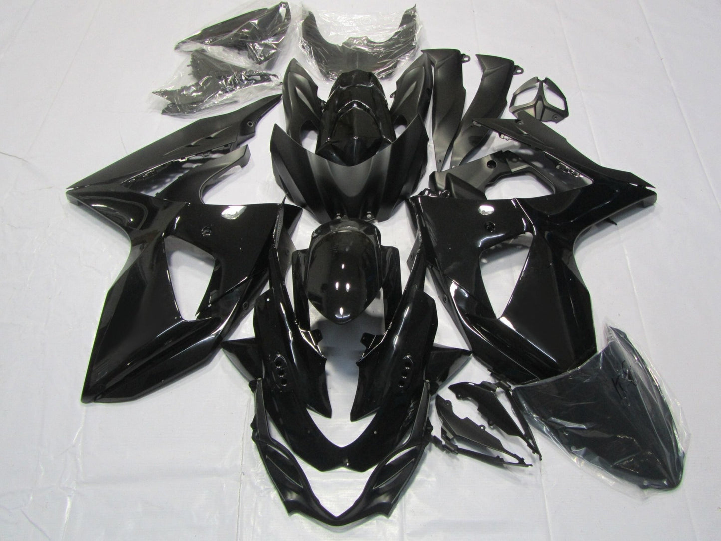 Gloss Black and Matte Black Fairing Kit for a 2009, 2010, 2011, 2012, 2013, 2014, 2015 & 2016 Suzuki GSX-R1000 motorcycle