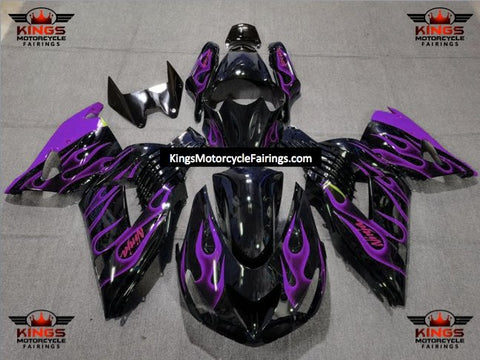 Fairing kit for a Kawasaki Ninja ZX14R (2006-2011) Black & Purple Flames