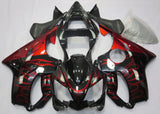 Black and Red Flames Fairing Kit for a 2001, 2002, 2003 Honda CBR600F4i motorcycle