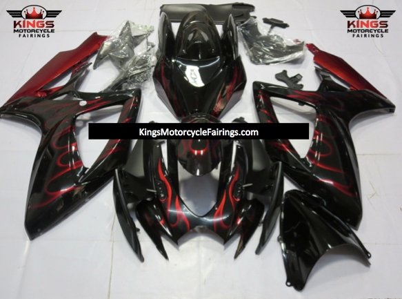 Suzuki GSXR600 (2006-2007) Black & Red Flame Fairings