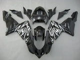 Black and White Flame Fairing Kit for a 2004 & 2005 Kawasaki ZX-10R motorcycle