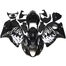 Black and White Flames Fairing Kit for a 1999, 2000, 2001, 2002, 2003, 2004, 2005, 2006, & 2007 Suzuki GSX-R1300 Hayabusa motorcycle