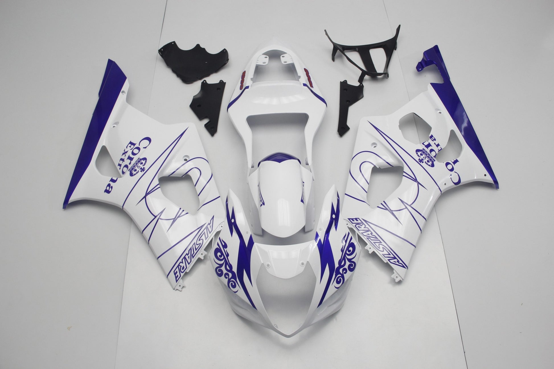 White and Blue Corona Fairing Kit for a 2003 & 2004 Suzuki GSX-R1000 motorcycle