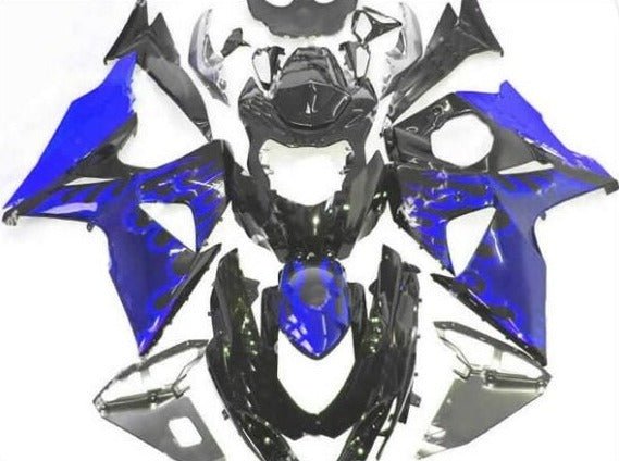 Black and Blue Flame Fairing Kit for a 2009, 2010, 2011, 2012, 2013, 2014, 2015 & 2016 Suzuki GSX-R1000 motorcycle