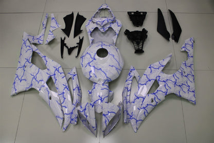White and Blue Lightning Fairing Kit for a 2008, 2009, 2010, 2011, 2012, 2013, 2014, 2015 & 2016 Yamaha YZF-R6 motorcycle