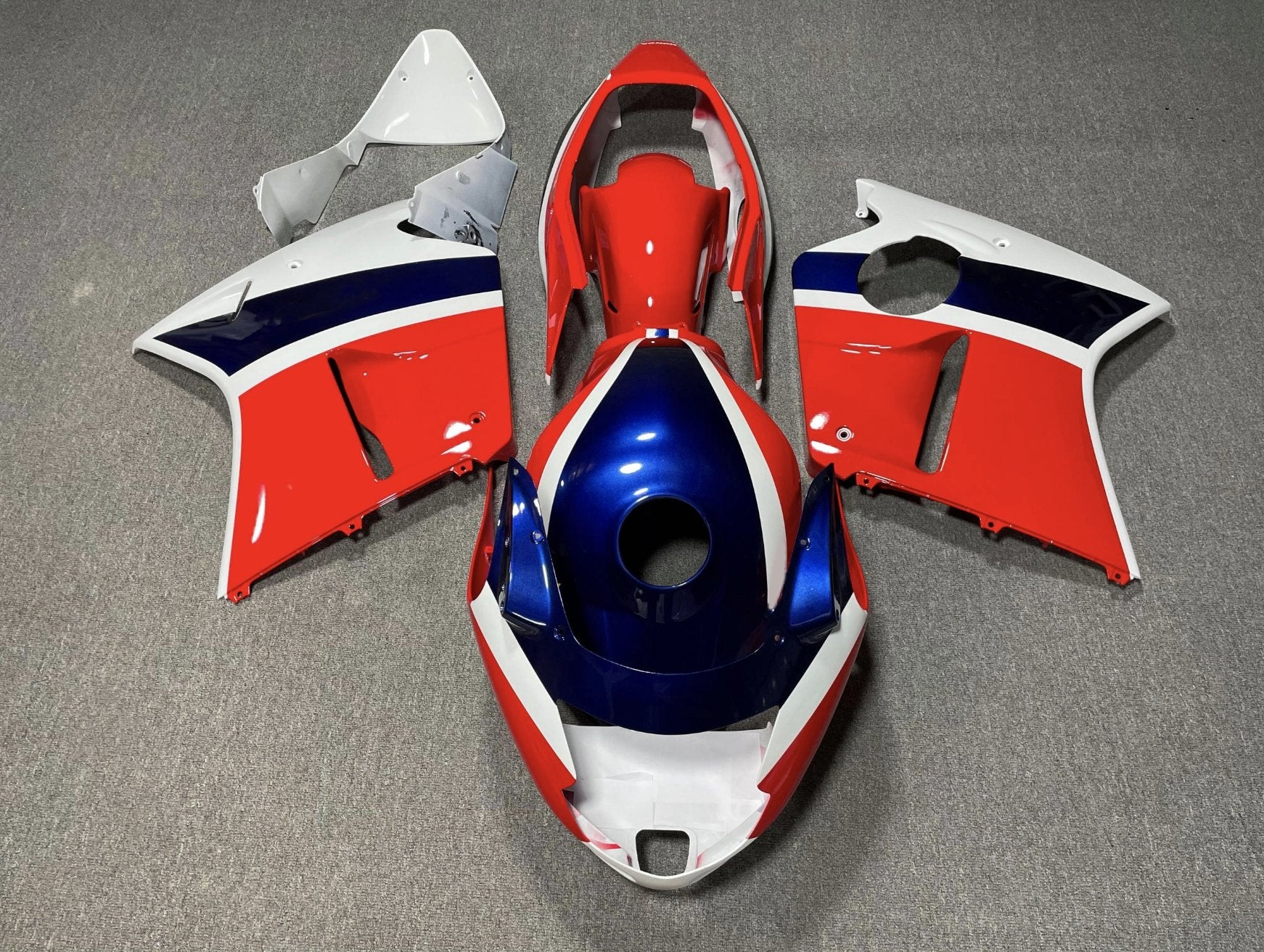 Red, White and Blue Flames Fairing Kit for a 1996, 1997, 1998, 1999, 2000, 2001, 2002, 2003, 2004, 2005, 2006 & 2007 Honda CBR1100XX Super Blackbird motorcycle