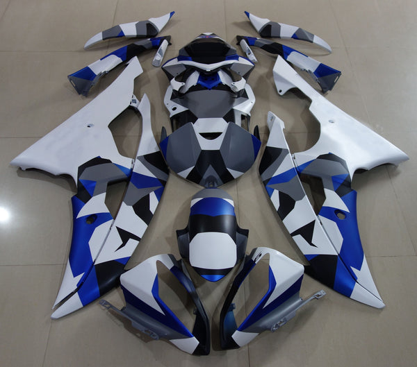 Yamaha YZF-R6 (2008-2016) Matte White, Blue, Gray & Black Camouflage Fairings