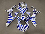 White and Blue Zebra Fairing Kit for a 2015, 2016, 2017, 2018 & 2019 Yamaha YZF-R1 motorcycle.