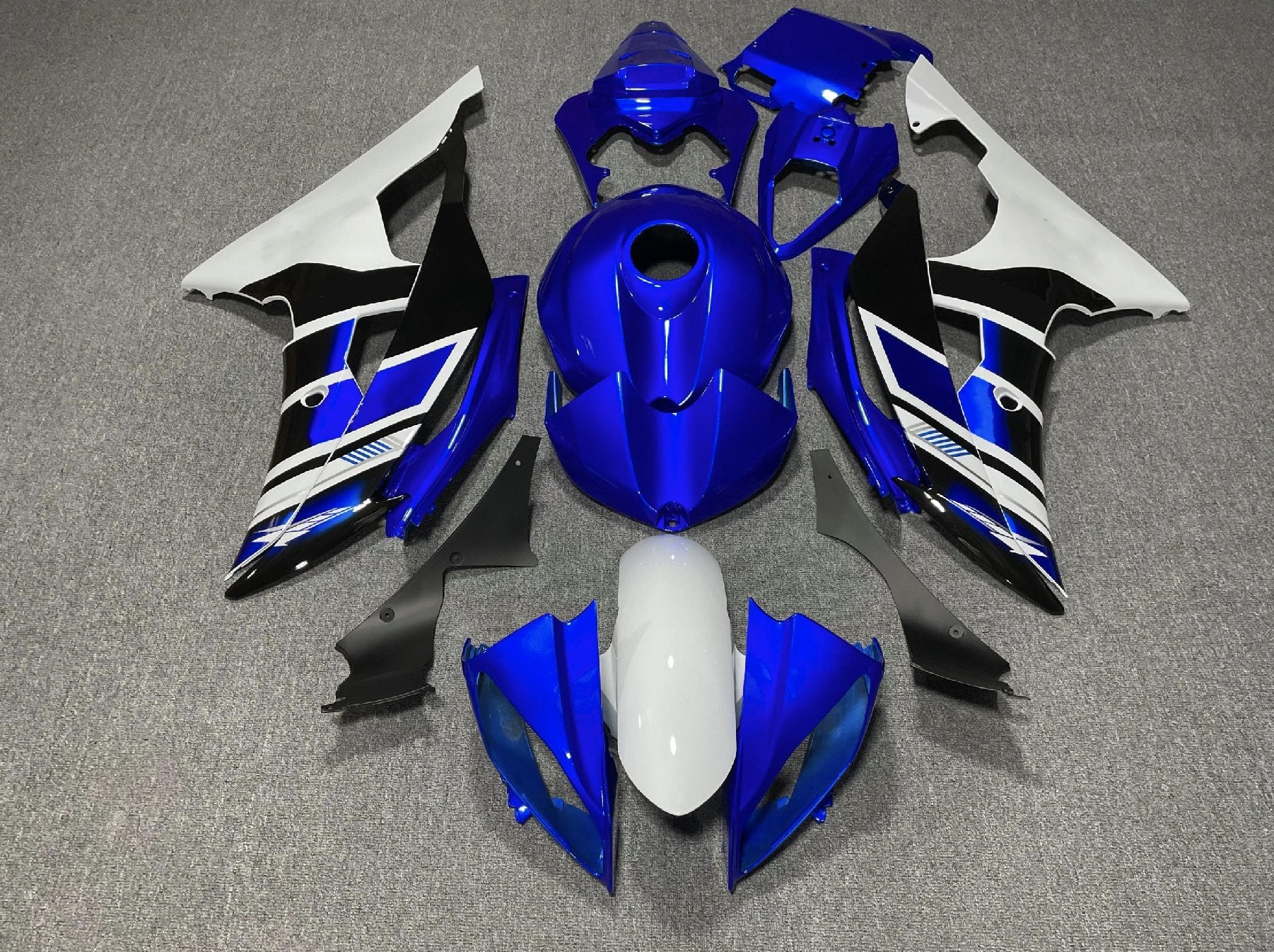 Blue, White and Black Fairing Kit for a 2008, 2009, 2010, 2011, 2012, 2013, 2014, 2015 & 2016 Yamaha YZF-R6 motorcycle