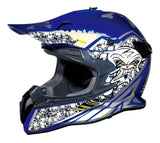 Blue, Black, Yellow and White Skulls Dirt Bike Motorcycle Helmet is brought to you by KingsMotorcycleFairings.com